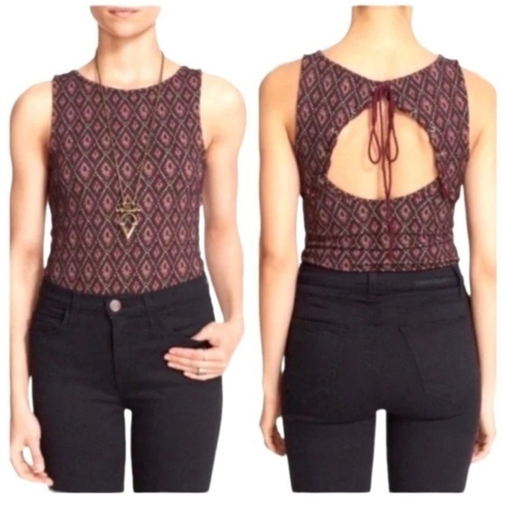 Free People Printed Keyhole Back Tank Top Large • Boho Flowy • Festival Summer